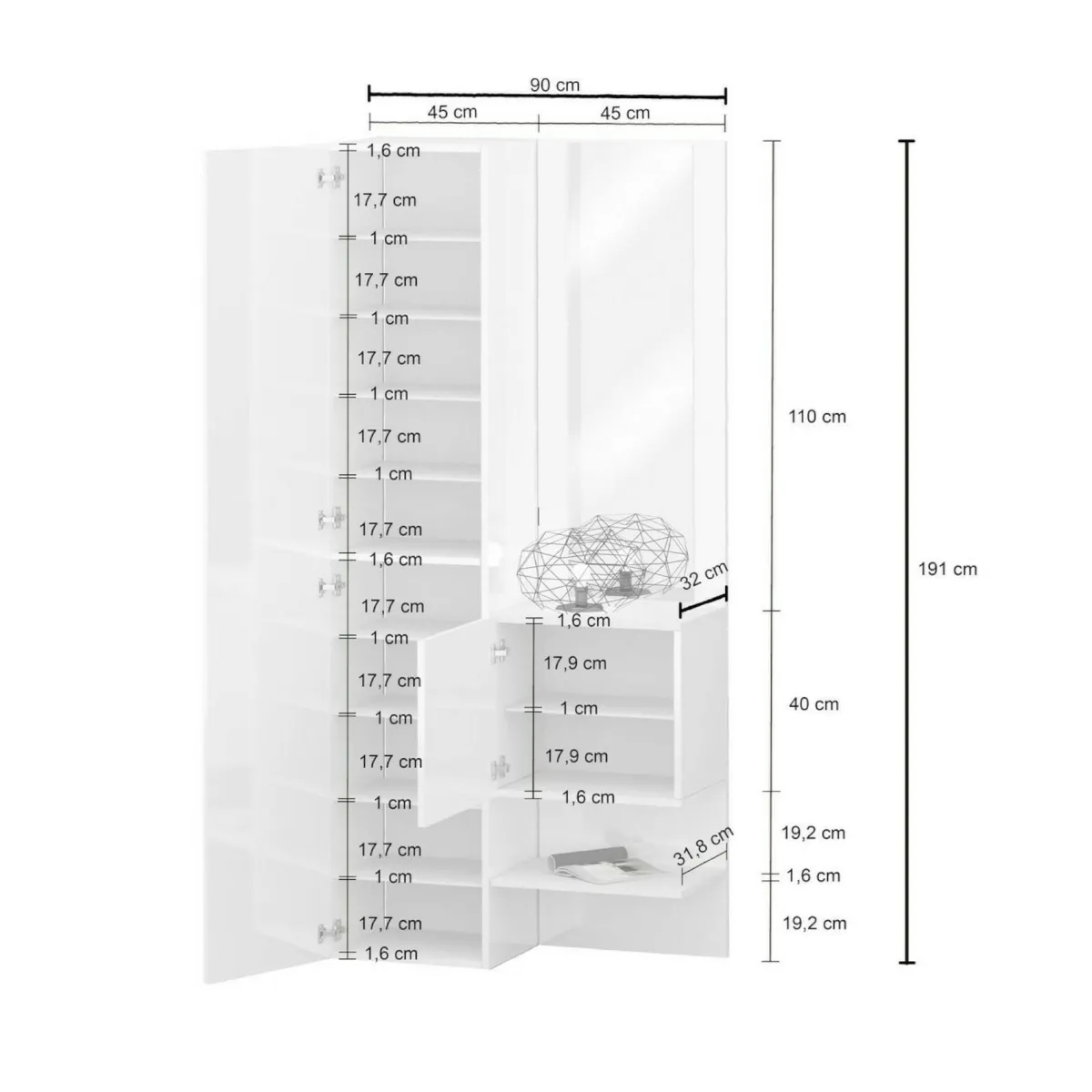 Mobili Da Ingresso|Ingresso > Dmora Mobile per ingresso 2 ante bianco 90x190h cm - Bauladu Bianco Lucido