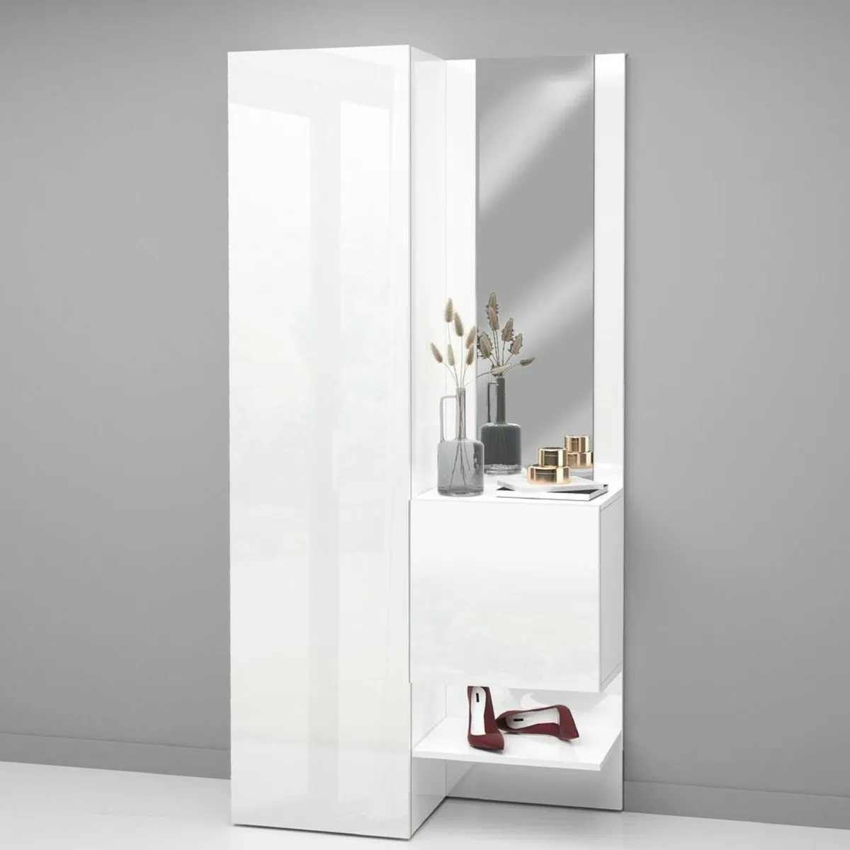 Mobili Da Ingresso|Ingresso > Dmora Mobile per ingresso 2 ante bianco 90x190h cm - Bauladu Bianco Lucido