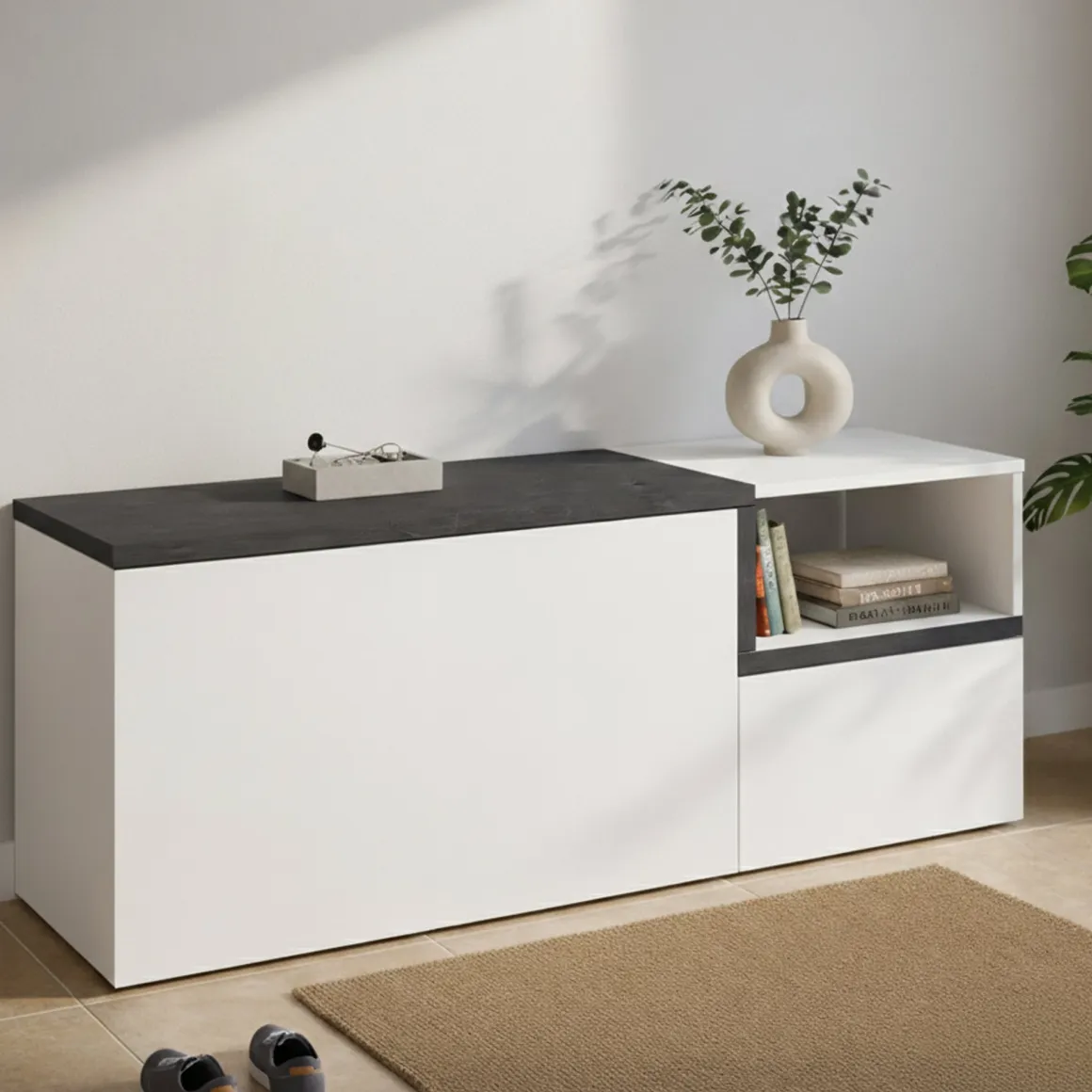 Mobile per ingresso 2 ante bianco lucido e ardesia 120x54h cm - Aska