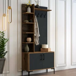 Mobili Da Ingresso|Ingresso > Dmora Mobile per ingresso 2 ante legno e metallo noce e antracite 90x200h cm - Anja Nero Antracite, Marrone Noce
