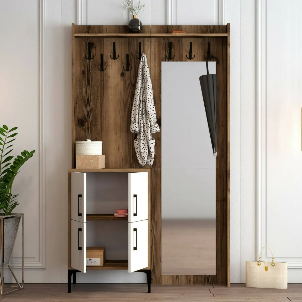 Mobile per ingresso 2 ante noce e bianco 120x200h cm - Isidore