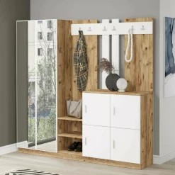 Mobile per ingresso 4 ante quercia e bianco 187x180h cm - Artin