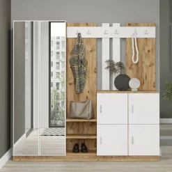 Mobile per ingresso 4 ante quercia e bianco 187x180h cm - Artin