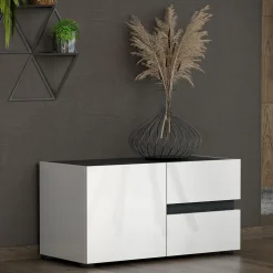 Mobili Da Ingresso > Dmora Mobile per ingresso con 2 cassetti bianco lucido e antracite 80x42h cm - Seul Nero Antracite, Bianco Lucido