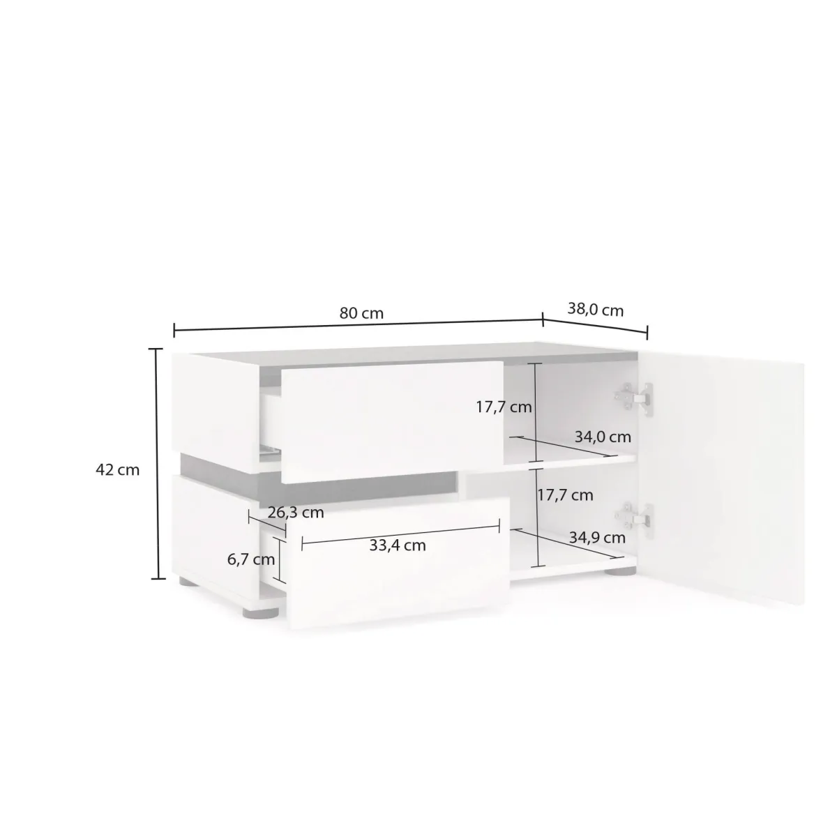 Mobili Da Ingresso > Dmora Mobile per ingresso con 2 cassetti bianco lucido e antracite 80x42h cm - Seul Nero Antracite, Bianco Lucido