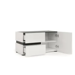 Mobili Da Ingresso > Dmora Mobile per ingresso con 2 cassetti bianco lucido e antracite 80x42h cm - Seul Nero Antracite, Bianco Lucido