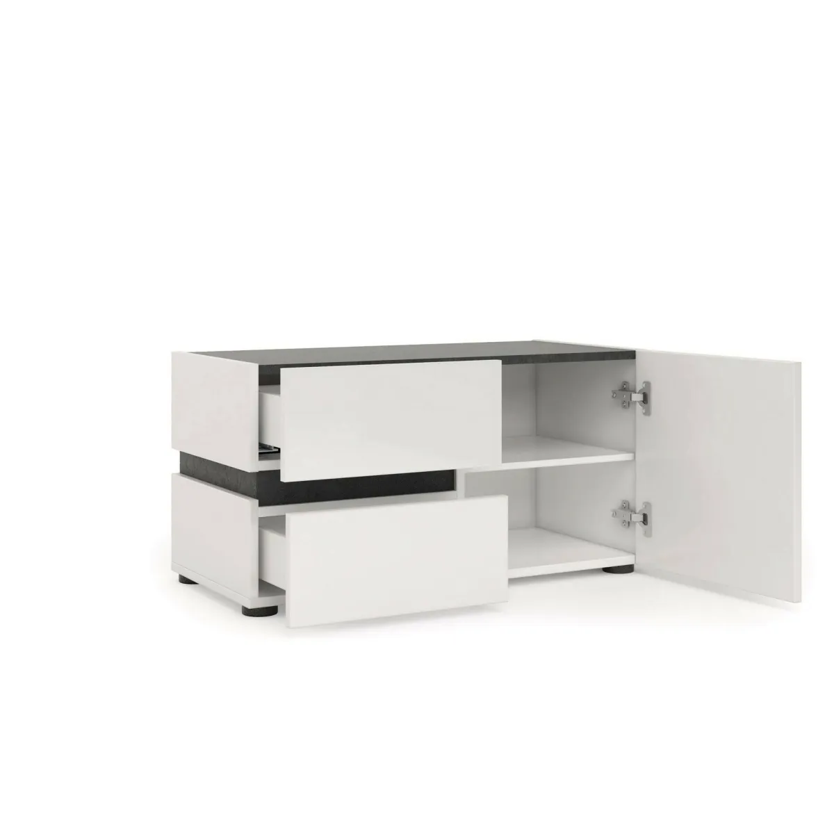 Mobili Da Ingresso > Dmora Mobile per ingresso con 2 cassetti bianco lucido e antracite 80x42h cm - Seul Nero Antracite, Bianco Lucido