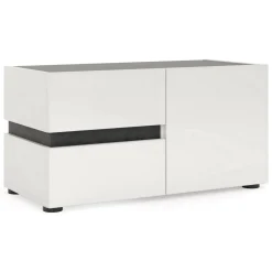 Mobili Da Ingresso > Dmora Mobile per ingresso con 2 cassetti bianco lucido e antracite 80x42h cm - Seul Nero Antracite, Bianco Lucido
