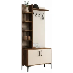 Mobili Da Ingresso > Dmora Mobile per ingresso da parete 2 ante noce e crema 90x200h cm - Loredana Bianco Crema, Marrone Noce
