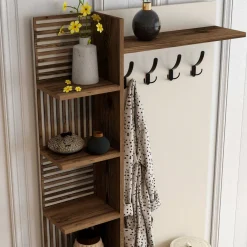 Mobili Da Ingresso > Dmora Mobile per ingresso da parete 2 ante noce e crema 90x200h cm - Loredana Bianco Crema, Marrone Noce