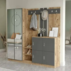 Mobile per ingresso grande 4 ante quercia e antracite 187x180h cm - Artin