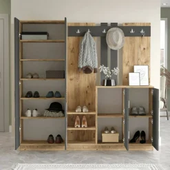 Mobile per ingresso grande 4 ante quercia e antracite 187x180h cm - Artin