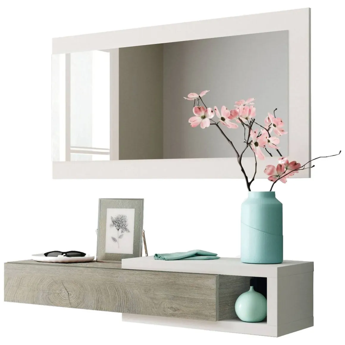 Mobile per ingresso piccolo sospeso bianco e rovere 95x19h cm - Arty