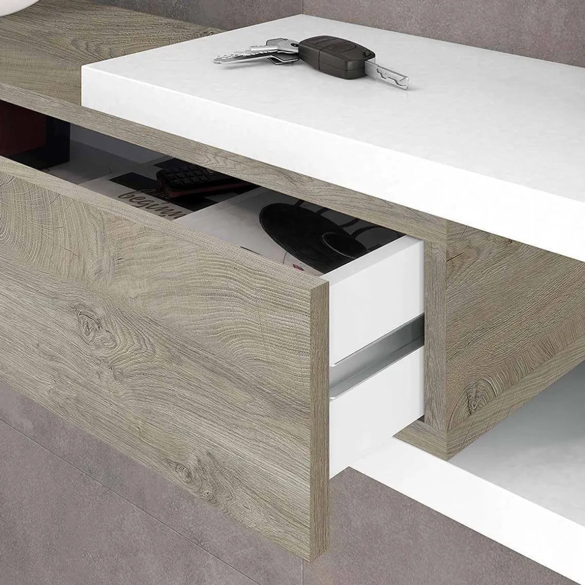 Mobile per ingresso piccolo sospeso bianco e rovere 95x19h cm - Arty