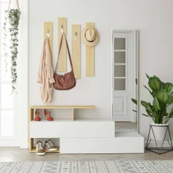 Mobili Da Ingresso|Ingresso > Dmora Mobile per ingresso sospeso 2 ante bianco e rovere 137x54h cm - Ascari Marrone, Bianco Rovere