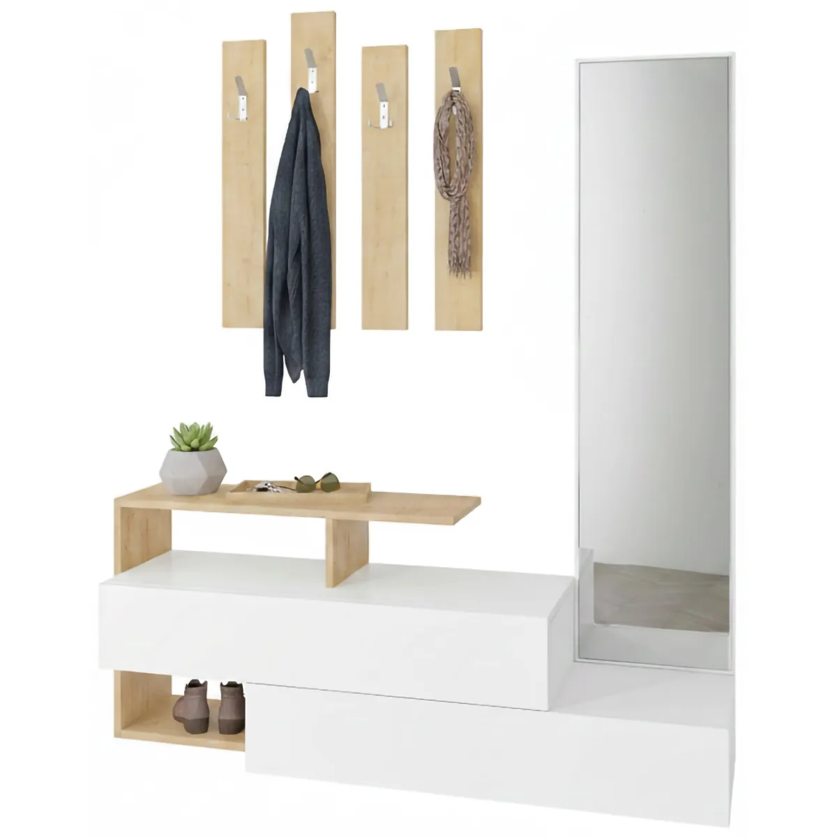 Mobili Da Ingresso|Ingresso > Dmora Mobile per ingresso sospeso 2 ante bianco e rovere 137x54h cm - Ascari Marrone, Bianco Rovere