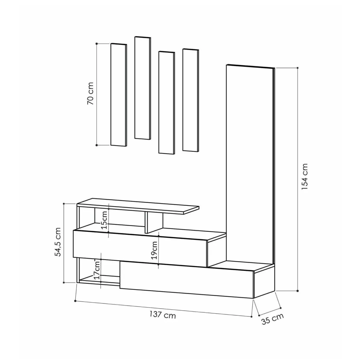 Mobili Da Ingresso|Ingresso > Dmora Mobile per ingresso sospeso 2 ante bianco e rovere 137x54h cm - Ascari Marrone, Bianco Rovere