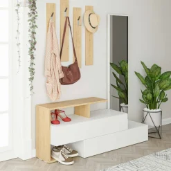 Mobili Da Ingresso|Ingresso > Dmora Mobile per ingresso sospeso 2 ante bianco e rovere 137x54h cm - Ascari Marrone, Bianco Rovere