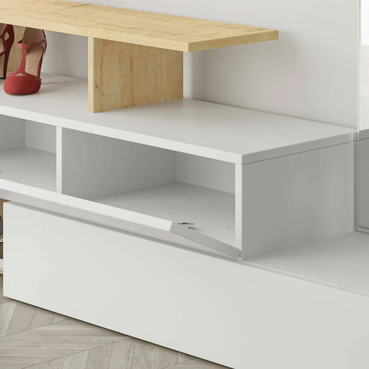 Mobili Da Ingresso|Ingresso > Dmora Mobile per ingresso sospeso 2 ante bianco e rovere 137x54h cm - Ascari Marrone, Bianco Rovere
