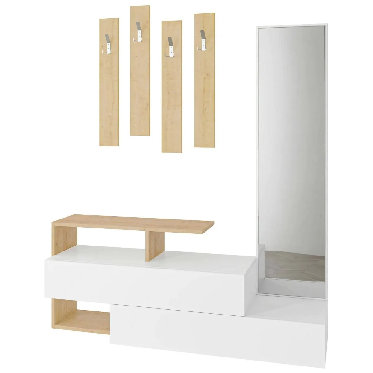 Mobili Da Ingresso|Ingresso > Dmora Mobile per ingresso sospeso 2 ante bianco e rovere 137x54h cm - Ascari Marrone, Bianco Rovere