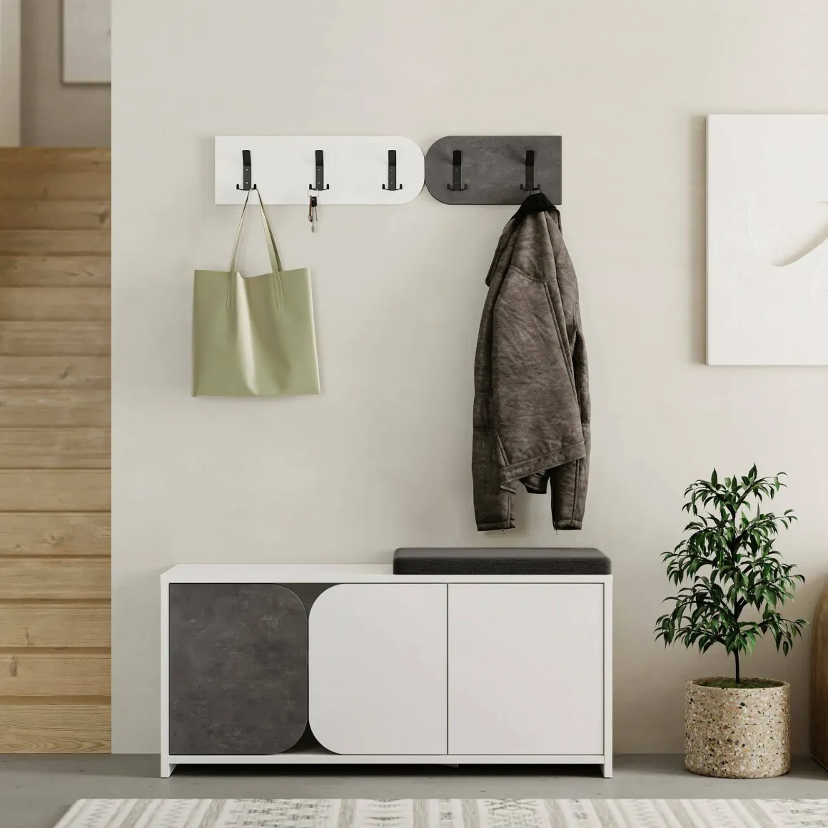 Mobile per ingresso sospeso 3 ante grigio e bianco 104x52h cm - Riga