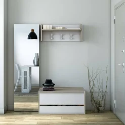 Mobili Da Ingresso > Dmora Mobile per ingresso sospeso con scarpiera beige e grigio 100x190h cm - Garolfo Grigio, Beige Cashmere