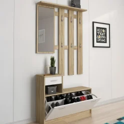 Mobili Da Ingresso|Ingresso > Dmora Mobile per ingresso sospeso con specchio 2 ante tortora e antracite 137x54h cm - Ascari Nero Antracite, Grigio Tortora