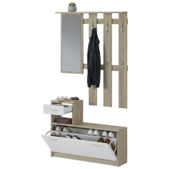 Mobili Da Ingresso|Ingresso > Dmora Mobile per ingresso sospeso con specchio 2 ante tortora e antracite 137x54h cm - Ascari Nero Antracite, Grigio Tortora
