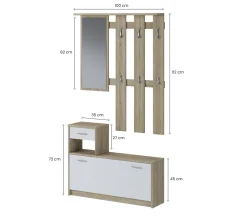 Mobile per ingresso sospeso con scarpiera bianco e rovere 100x190h cm - Garolfo