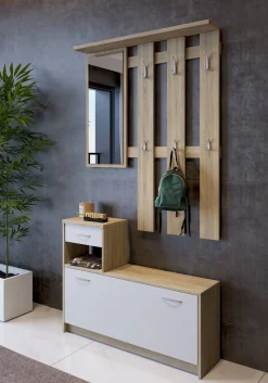 Mobile per ingresso sospeso con scarpiera bianco e rovere 100x190h cm - Garolfo
