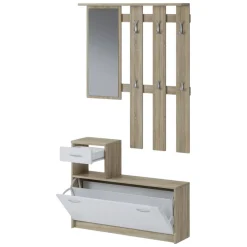 Mobile per ingresso sospeso con scarpiera bianco e rovere 100x190h cm - Garolfo