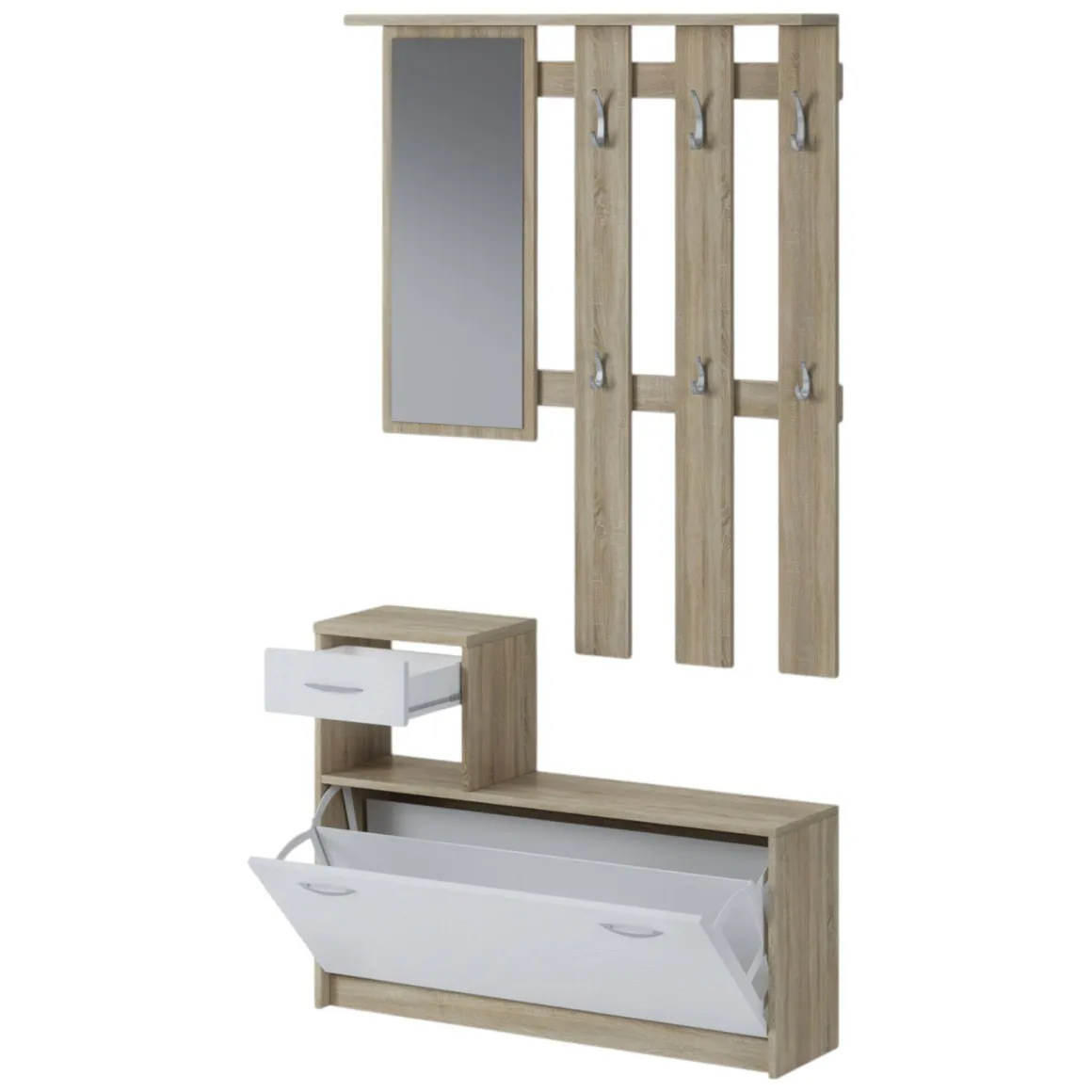 Mobile per ingresso sospeso con scarpiera bianco e rovere 100x190h cm - Garolfo