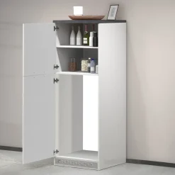 Cucina|Mobili Dispensa > Dmora Mobile portafrigo 2 ante 60x165h cm bianco lucido e ardesia - Mesarthim Grigio Ardesia, Bianco Lucido