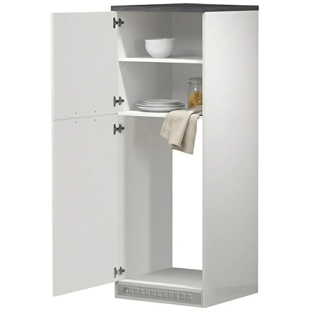 Cucina|Mobili Dispensa > Dmora Mobile portafrigo 2 ante 60x165h cm bianco lucido e ardesia - Mesarthim Grigio Ardesia, Bianco Lucido