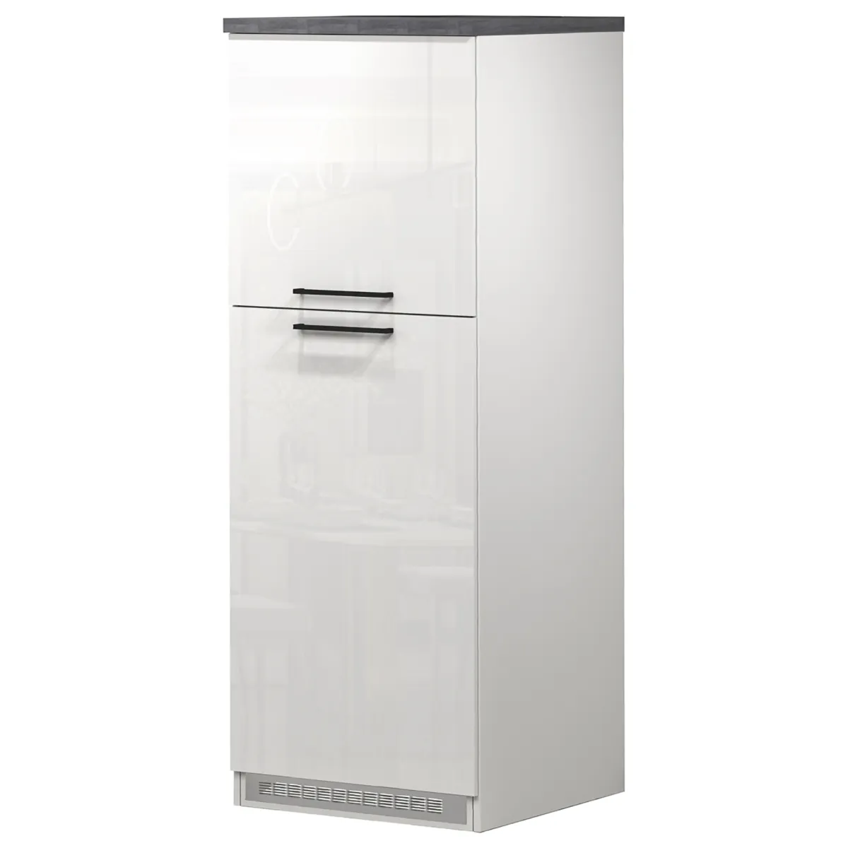 Cucina|Mobili Dispensa > Dmora Mobile portafrigo 2 ante 60x165h cm bianco lucido e ardesia - Mesarthim Grigio Ardesia, Bianco Lucido
