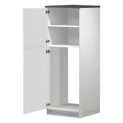 Cucina|Mobili Dispensa > Dmora Mobile portafrigo 2 ante 60x165h cm bianco lucido e ardesia - Mesarthim Grigio Ardesia, Bianco Lucido