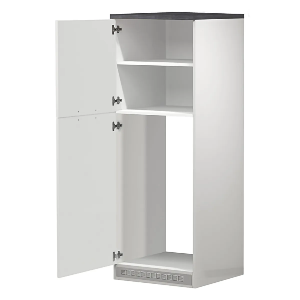Cucina|Mobili Dispensa > Dmora Mobile portafrigo 2 ante 60x165h cm bianco lucido e ardesia - Mesarthim Grigio Ardesia, Bianco Lucido