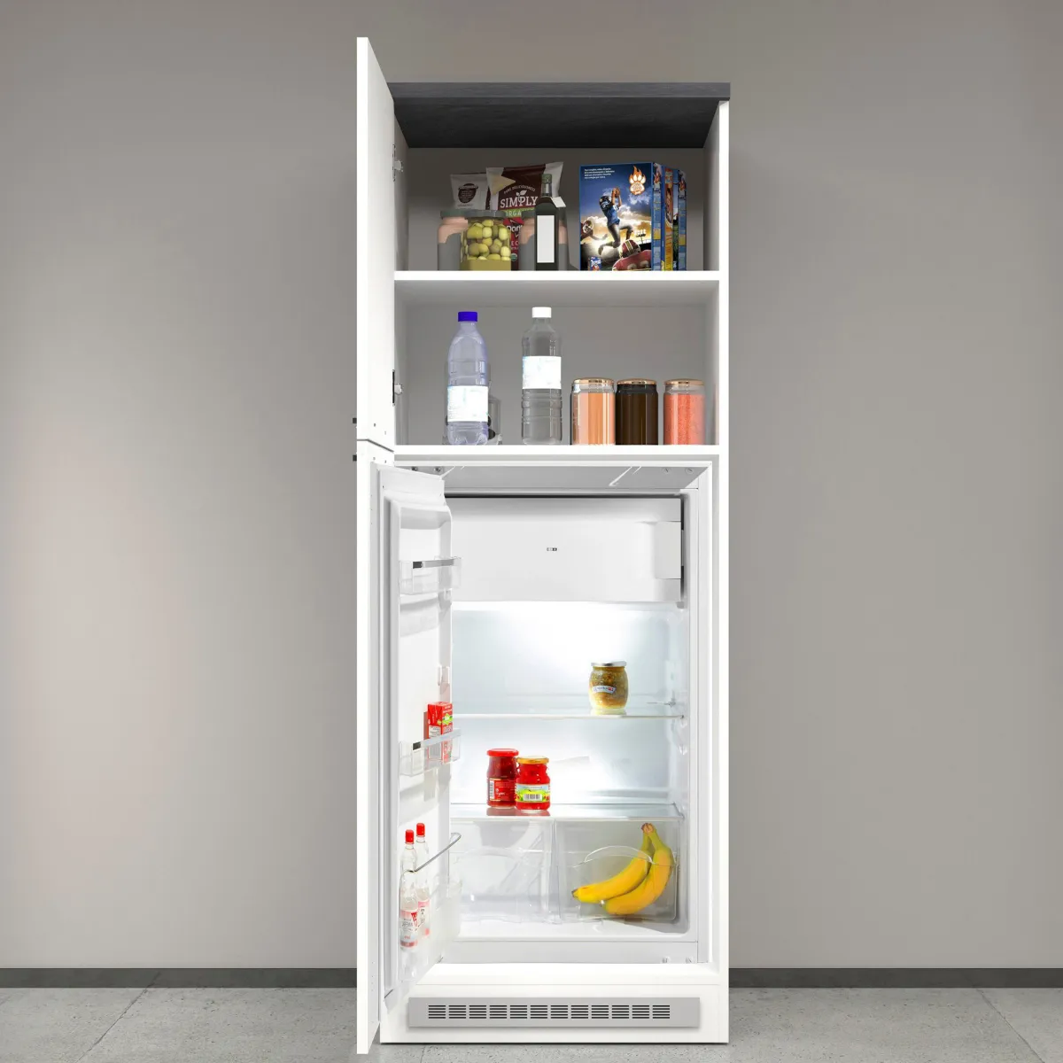 Cucina|Mobili Dispensa > Dmora Mobile portafrigo 2 ante 60x165h cm bianco lucido e ardesia - Mesarthim Grigio Ardesia, Bianco Lucido