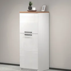 Mobile portafrigo 2 ante 60x165h cm bianco lucido e rovere - Mesarthim