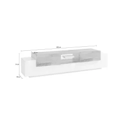 Salotto > Dmora Mobile porta TV Amato, cm 220x45h51, Bianco lucido e Acero Marrone Acero, Bianco Lucido