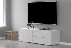 Mobile porta TV Amleto, cm 110x40h35, Bianco lucido