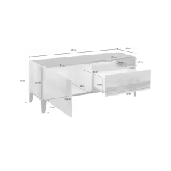 Mobile porta TV Atris, cm 120x40h47, Bianco lucido e Acero