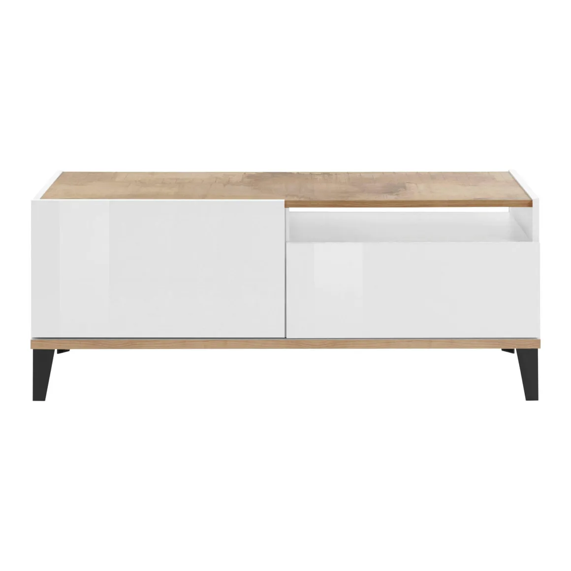 Mobile porta TV Atris, cm 120x40h47, Bianco lucido e Acero