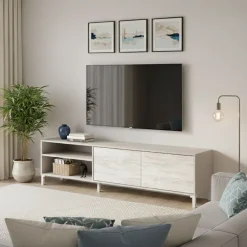 Mobile Porta tv Beige Bianco Anticato Cassetti un Ripiano 180x40x47h cm, 2 Ante - Nociglia