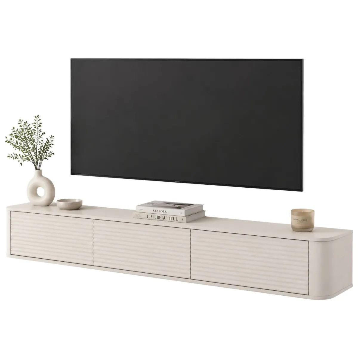 Mobili Porta Tv > Dmora Mobile Porta tv 3 Cassetti un Ripiano 200x34x28h cm, 3 Vani - Kahate Beige Cashmere