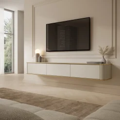 Mobile Porta tv Beige Cashmere oro 3 Cassetti un Ripiano 200x34x28h cm, 3 Vani - Kahate