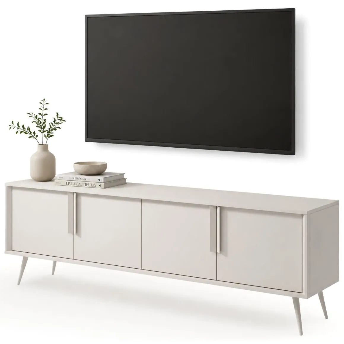 Mobile Porta tv Beige Cashmere un Ripiano 4 Ante 187x40x83h cm, con Piedini - Kalorile