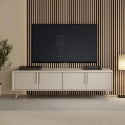 Mobile Porta tv Beige Cashmere un Ripiano 4 Ante 187x40x83h cm, con Piedini - Kalorile