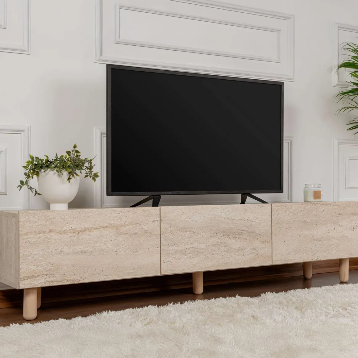 Mobile Porta tv Beige Marmo Antracite 3 Ante 3 Vani 180x31x42h cm, Apertura a Ribalta - Baluffi