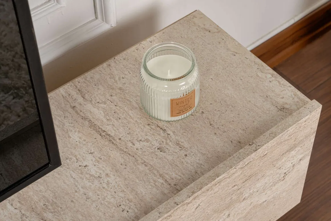 Mobile Porta tv Beige Marmo Antracite 3 Ante 3 Vani 180x31x42h cm, Apertura a Ribalta - Baluffi